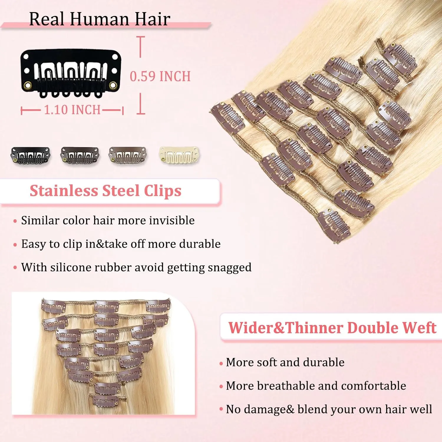 Clip in Hair Extensions Real Human Hair Clip in Extensions for Women Seamless Balayage Dark Blonde to Bleach Blonde Straight Remy 100% Human Clips ins Extension 8pcs Double Weft 16 inch 3.2oz/90g