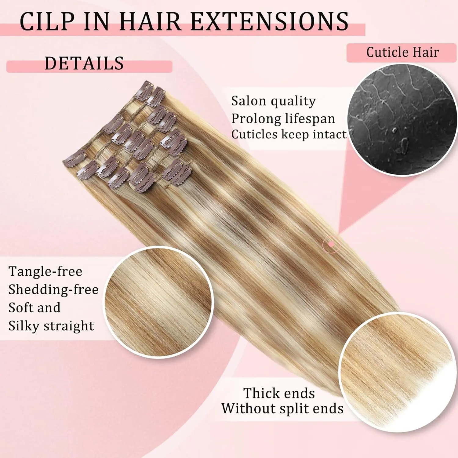 Clip in Hair Extensions Real Human Hair Clip in Extensions for Women Seamless Balayage Light Blonde to Golden Blonde Straight Remy 100% Human Clips ins Extension 8pcs Double Weft 18 inch 3.5oz/100g