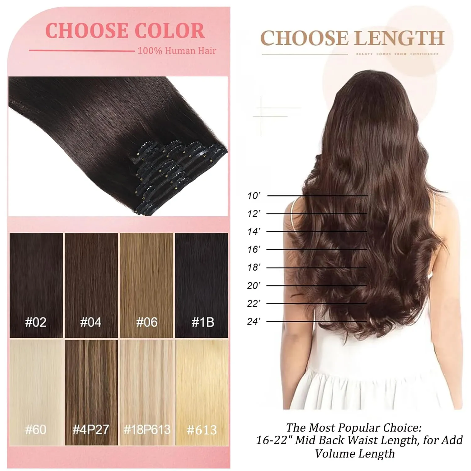 Clip in Hair Extensions Real Human Hair Clip in Extensions for Women Seamless Balayage Natural Black to Chestnut Brown Straight Remy 100% Human Clips ins Extension 8pcs Double Weft 18 inch 3.5oz/100g