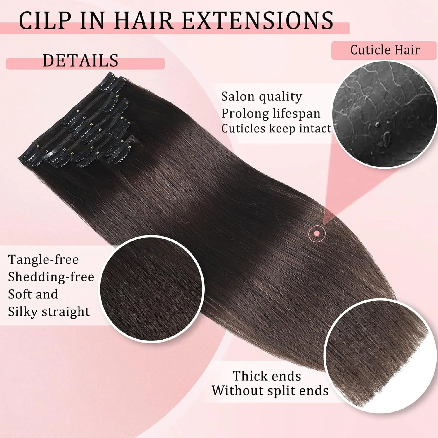 Clip in Hair Extensions Real Human Hair Clip in Extensions for Women Seamless Invisible Dark Brown Natural Remy 100% Human Clips ins Extension 8pcs Double Weft 18 inch 3.5oz/100g