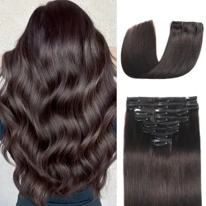 Clip in Hair Extensions Real Human Hair Clip in Extensions for Women Seamless Invisible Dark Brown Natural Remy 100% Human Clips ins Extension 8pcs Double Weft 18 inch 3.5oz/100g