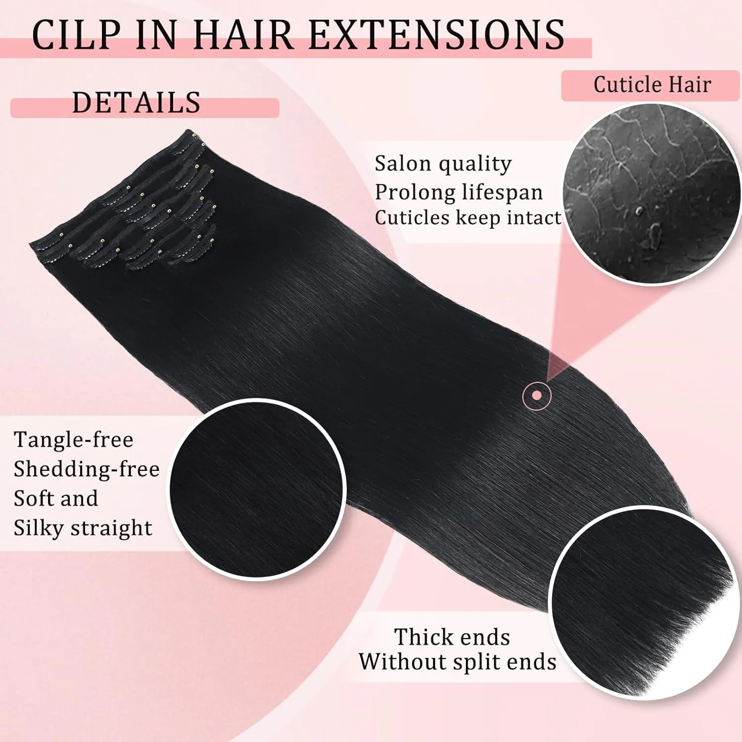 Clip in Hair Extensions Real Human Hair Clip in Extensions for Women Seamless Invisible Jet Black Natural Remy 100% Human Clips ins Extension 8pcs Double Weft 24 inch 4.2oz/120g