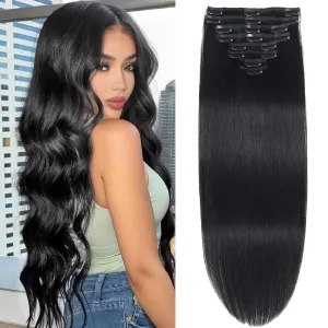 Clip in Hair Extensions Real Human Hair Clip in Extensions for Women Seamless Invisible Jet Black Natural Remy 100% Human Clips ins Extension 8pcs Double Weft 24 inch 4.2oz/120g