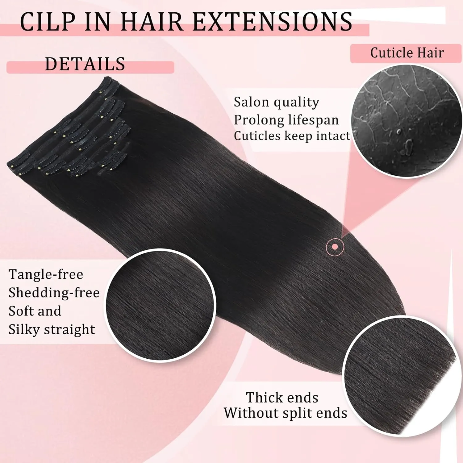 Clip in Hair Extensions Real Human Hair Clip in Extensions for Women Seamless Invisible Natural Black Straight Remy 100% Human Clips ins Extension 8pcs Double Weft 18 inch 3.5oz/100g