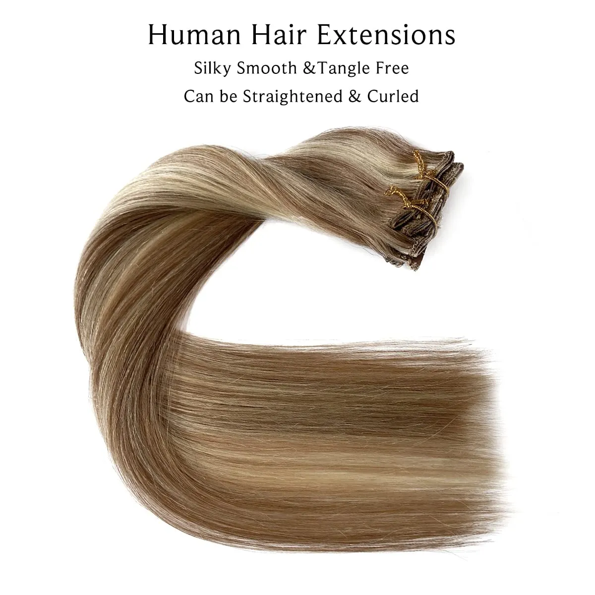 Clip in Hair Extensions Real Human Hair, Golden Brown to Blonde Highlights Hair Extensions Clip ins,7 Pieces 70G Real Hair Extensions Clip in Human Hair Double Wefts 12 Inch