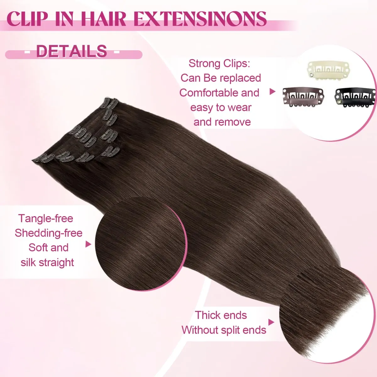 Clip in Hair Extensions Real Human Hair, Remy Human Hair Extensions Clip ins for Women, 100% Natural Human Hair, Double Weftm, 20inch 105g 8Pcs, #4 Chocolate Brown