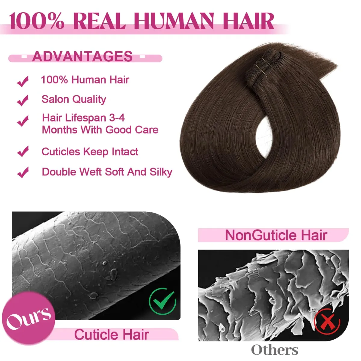 Clip in Hair Extensions Real Human Hair, Remy Human Hair Extensions Clip ins for Women, 100% Natural Human Hair, Double Weftm, 20inch 105g 8Pcs, #4 Chocolate Brown