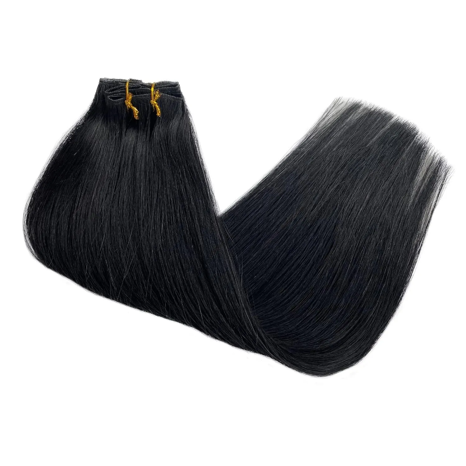Clip in Hair Extensions Real Human Hair,14 Inch Black Seamless Clip ins Human Hair Extensions Silky Straight Double Weft Natural for women 70g 5pcs