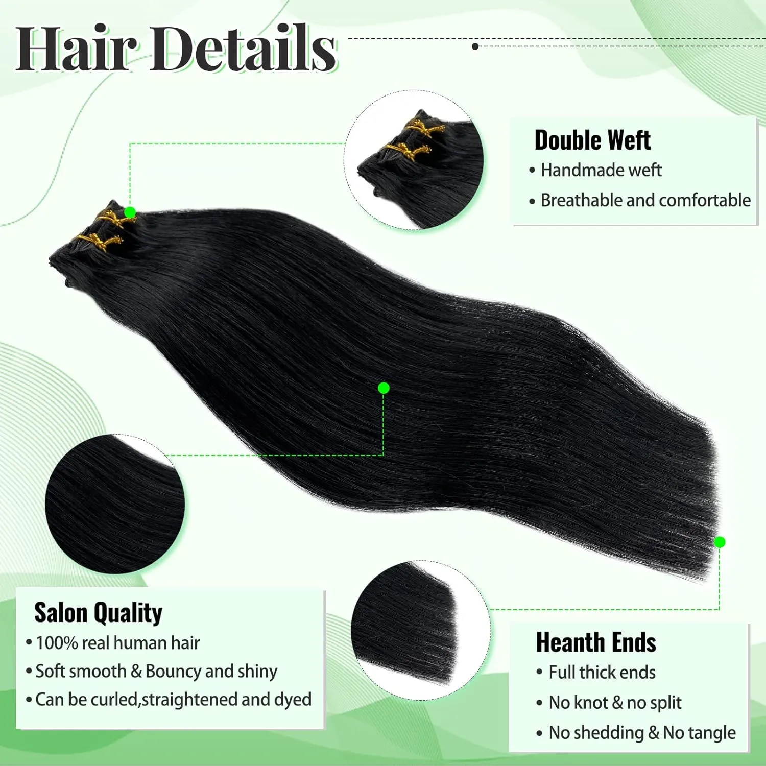Clip in Hair Extensions Real Human Hair,14 Inch Black Seamless Clip ins Human Hair Extensions Silky Straight Double Weft Natural for women 70g 5pcs