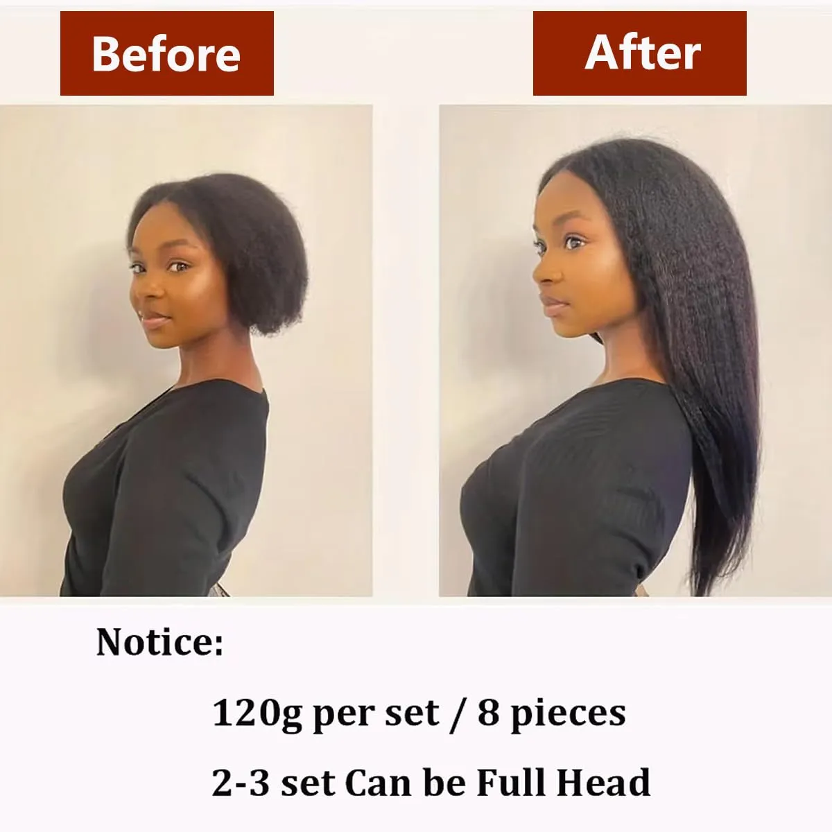 Clip in Hair Extensions Straight 100% Unprocessed Human Human Hair Full Head Yaki Thick End 8 Pieces/Lot 125g with 18 Clips (14", Straight)