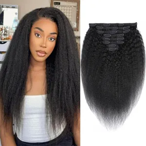 Clip in Hair Extensions Straight 100% Unprocessed Human Human Hair Full Head Yaki Thick End 8 Pieces/Lot 125g with 18 Clips (14", Straight)