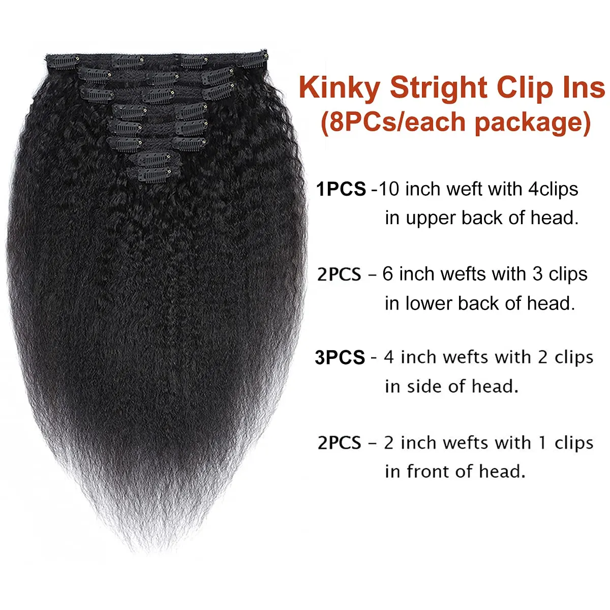Clip in Hair Extensions Straight 100% Unprocessed Human Human Hair Full Head Yaki Thick End 8 Pieces/Lot 125g with 18 Clips (14", Straight)