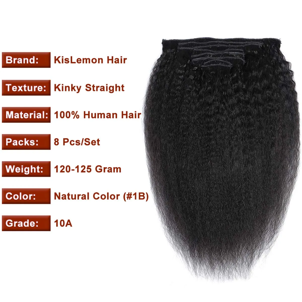 Clip in Hair Extensions Straight 100% Unprocessed Human Human Hair Full Head Yaki Thick End 8 Pieces/Lot 125g with 18 Clips (14", Straight)
