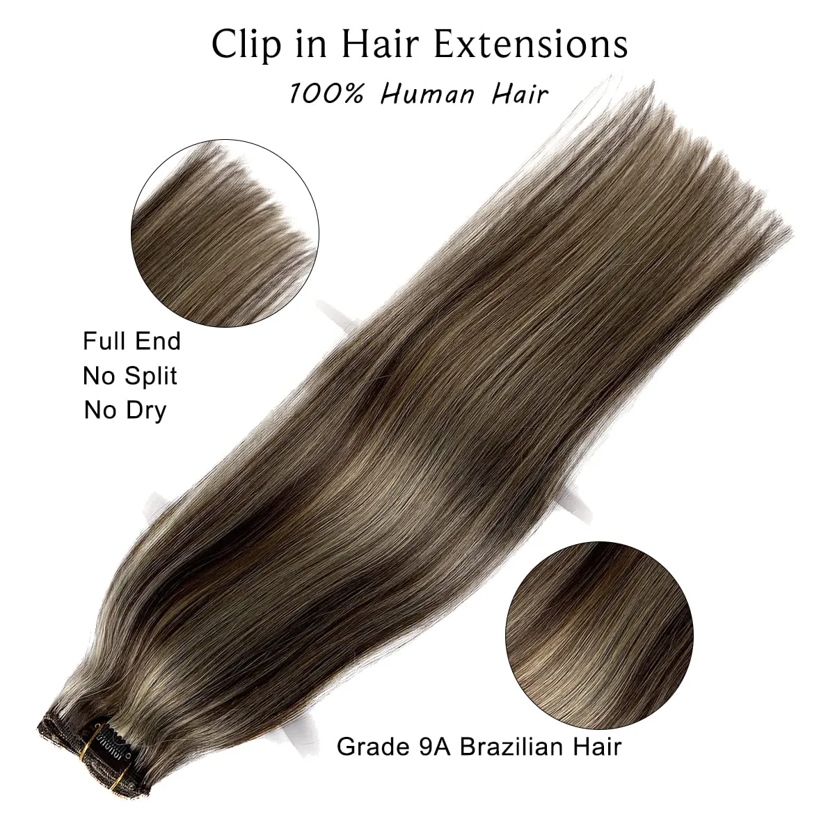 Clip in Hair Extensions,Dark Brown Balayage Blonde Hair Extensions Real Human Hair Clip ins 12 Inch Double Weft Hair Extensions Real Human Hair Clip in Extensions 70G 7 Pieces Clip on for Women