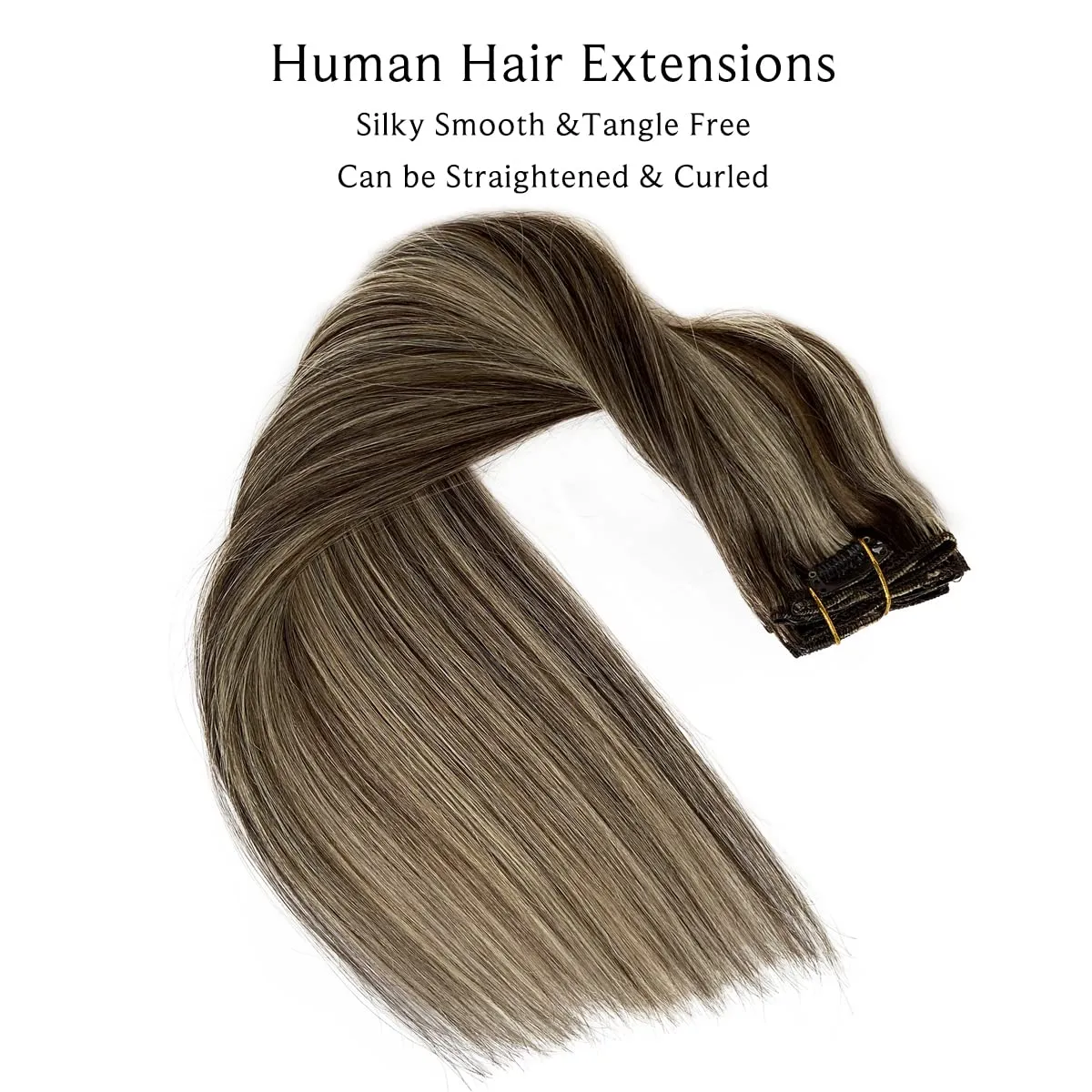 Clip in Hair Extensions,Dark Brown Balayage Blonde Hair Extensions Real Human Hair Clip ins 12 Inch Double Weft Hair Extensions Real Human Hair Clip in Extensions 70G 7 Pieces Clip on for Women