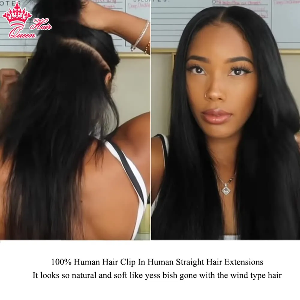 Clip in Human Hair Extensions 120g 8pcs Natural Color Hair Extensions Virgin Human Hair Extensions Clip in Real Hair Extensions Straight Queen Hair Hair Official Store (14inches, Straight)