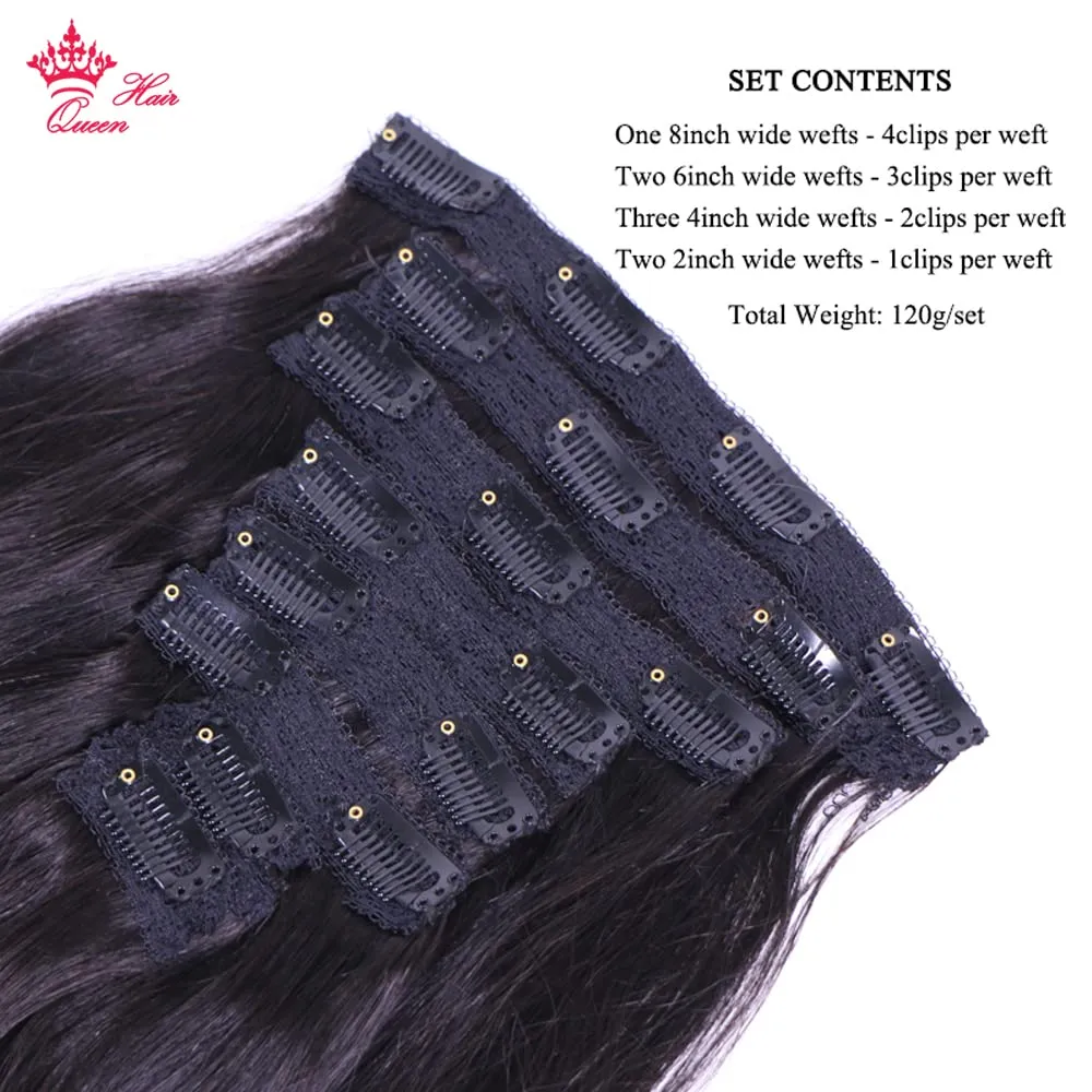 Clip in Human Hair Extensions 120g 8pcs Natural Color Hair Extensions Virgin Human Hair Extensions Clip in Real Hair Extensions Straight Queen Hair Hair Official Store (14inches, Straight)