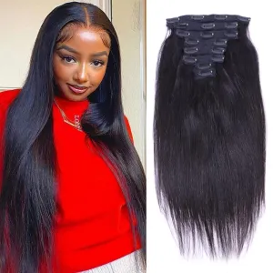 Clip in Human Hair Extensions 120g 8pcs Natural Color Hair Extensions Virgin Human Hair Extensions Clip in Real Hair Extensions Straight Queen Hair Hair Official Store (14inches, Straight)