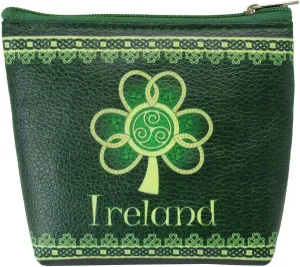 Clip Purse Ireland Shamrock Spiral with a Green and Yellow Celtic Design
