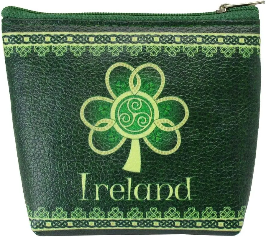 Clip Purse Ireland Shamrock Spiral with a Green and Yellow Celtic Design
