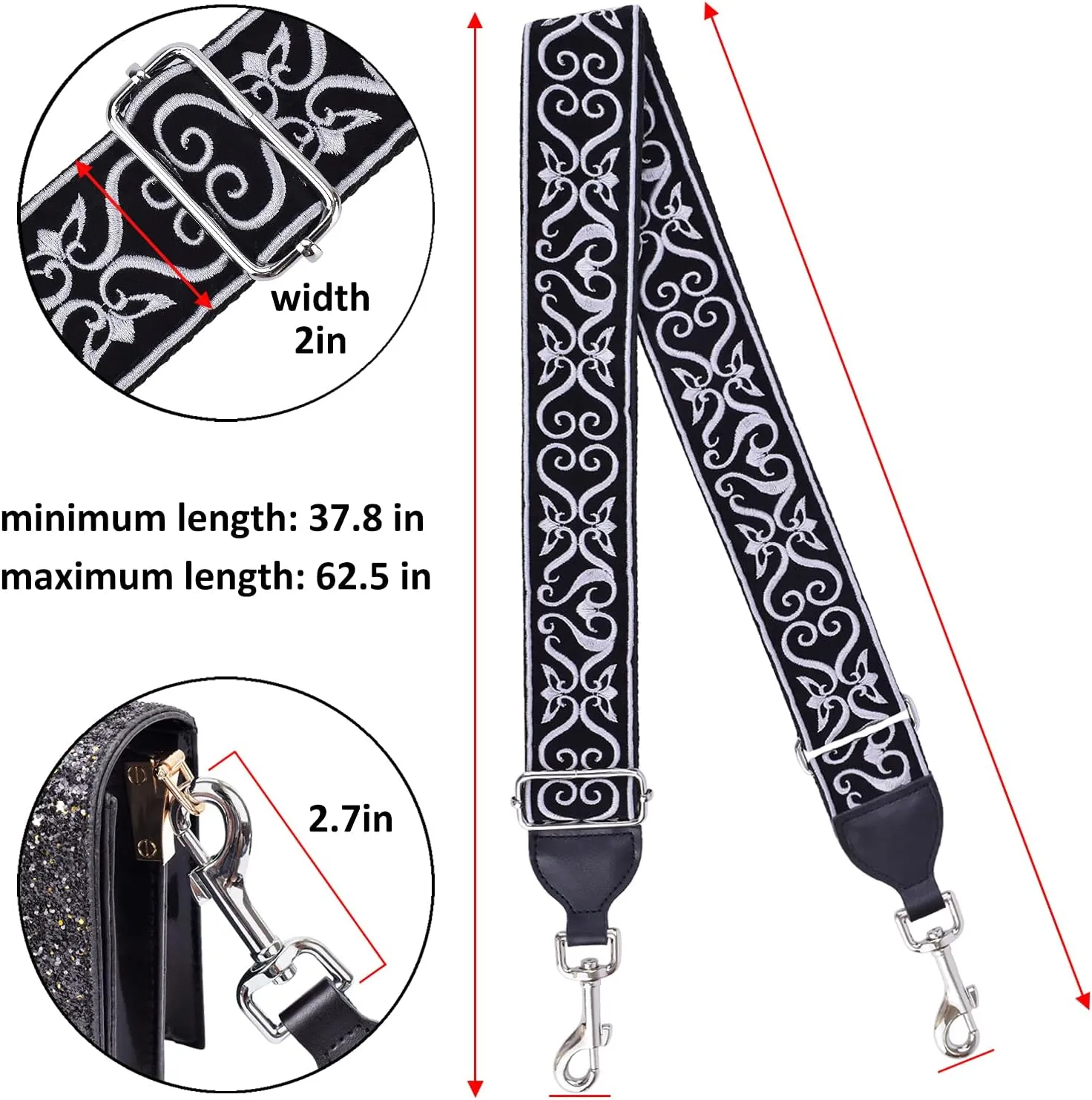 CLOUDMUSIC Handbag Strap Replacement Crossbody Strap Purse Strap With Silver Clips For Women Girls