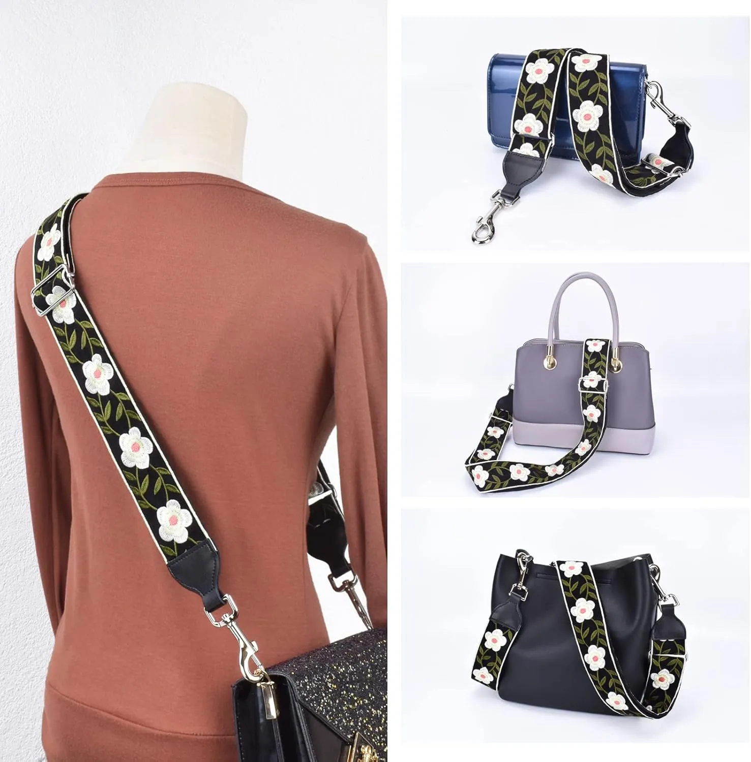 CLOUDMUSIC Handbag Strap Replacement Crossbody Strap Purse Strap With Silver Clips For Women Girls