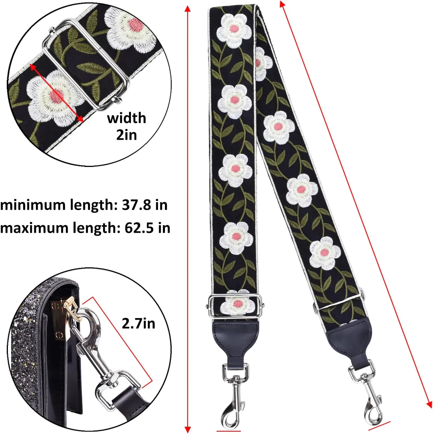 CLOUDMUSIC Handbag Strap Replacement Crossbody Strap Purse Strap With Silver Clips For Women Girls