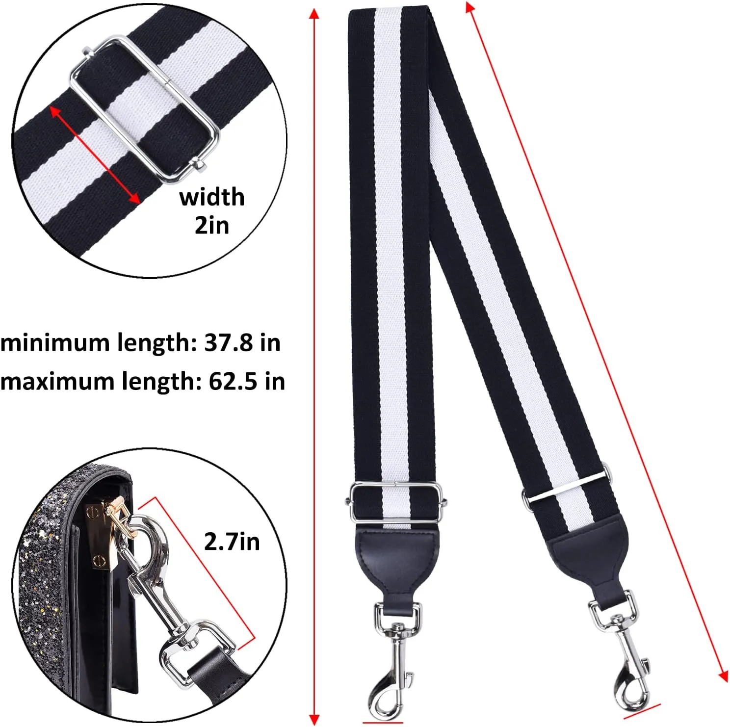 CLOUDMUSIC Handbag Strap Replacement Crossbody Strap Purse Strap With Silver Clips For Women Girls