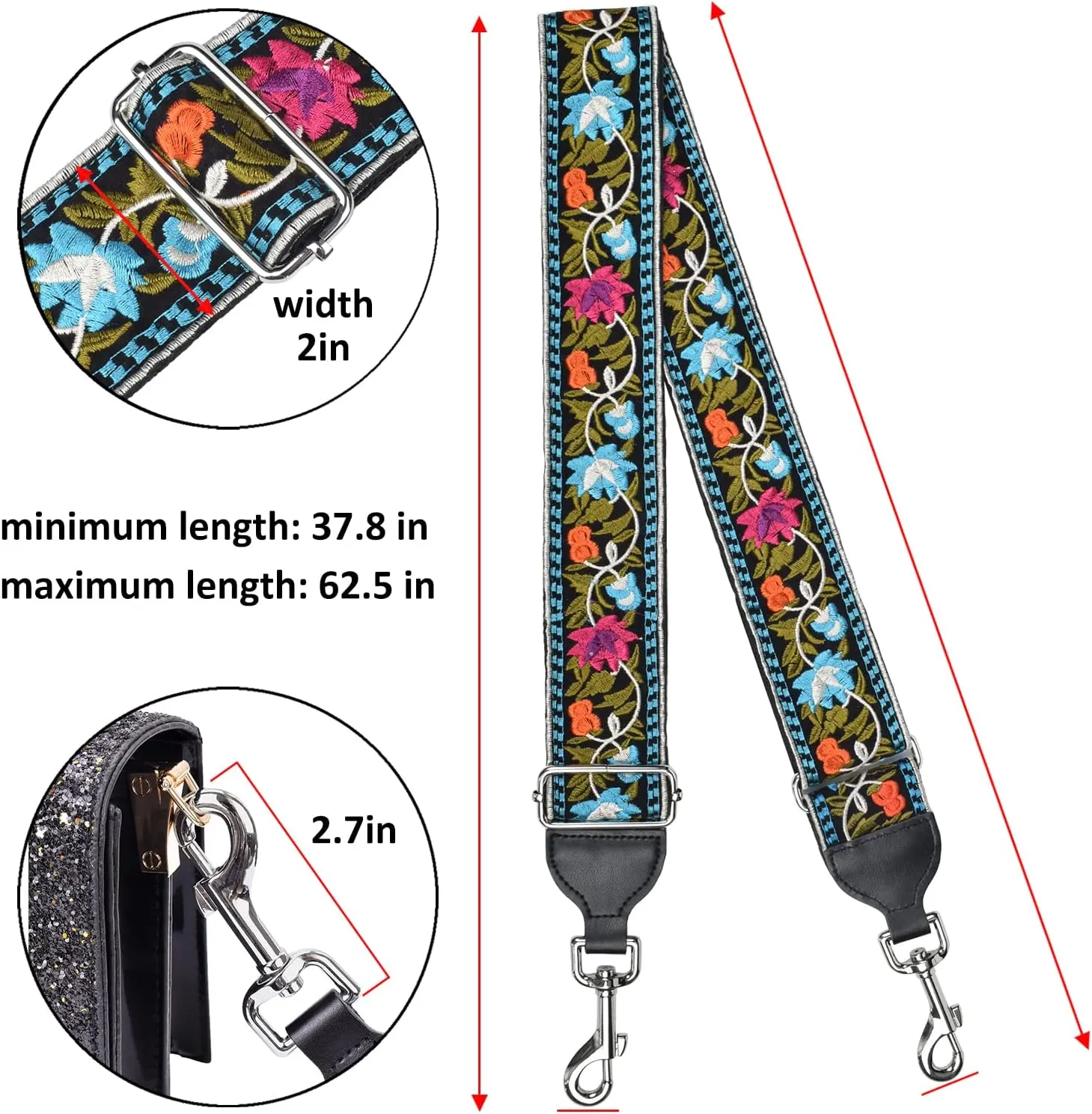 CLOUDMUSIC Handbag Strap Replacement Crossbody Strap Purse Strap With Silver Clips For Women Girls