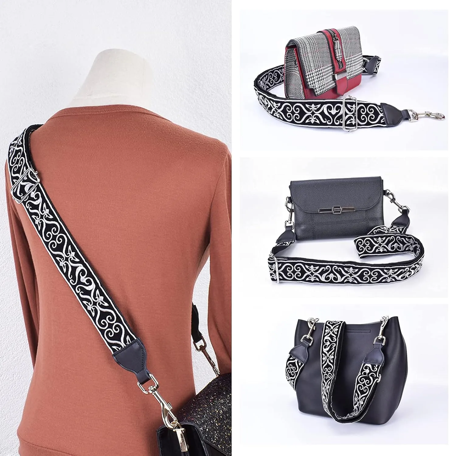 CLOUDMUSIC Handbag Strap Replacement Crossbody Strap Purse Strap With Silver Clips For Women Girls