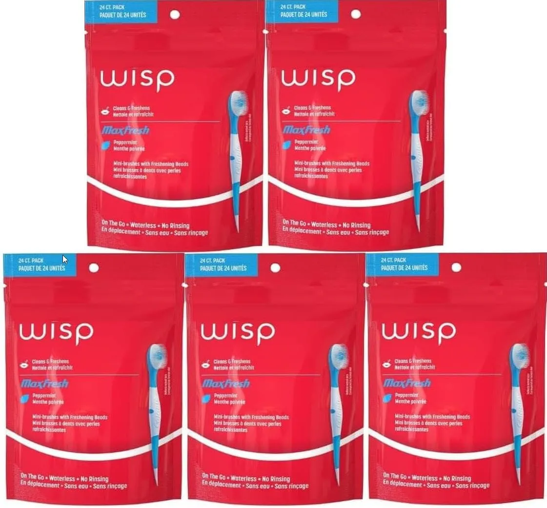 Colgate Max Fresh Wisp Disposable Mini Toothbrush, Peppermint - 24 Count, 5-Pack