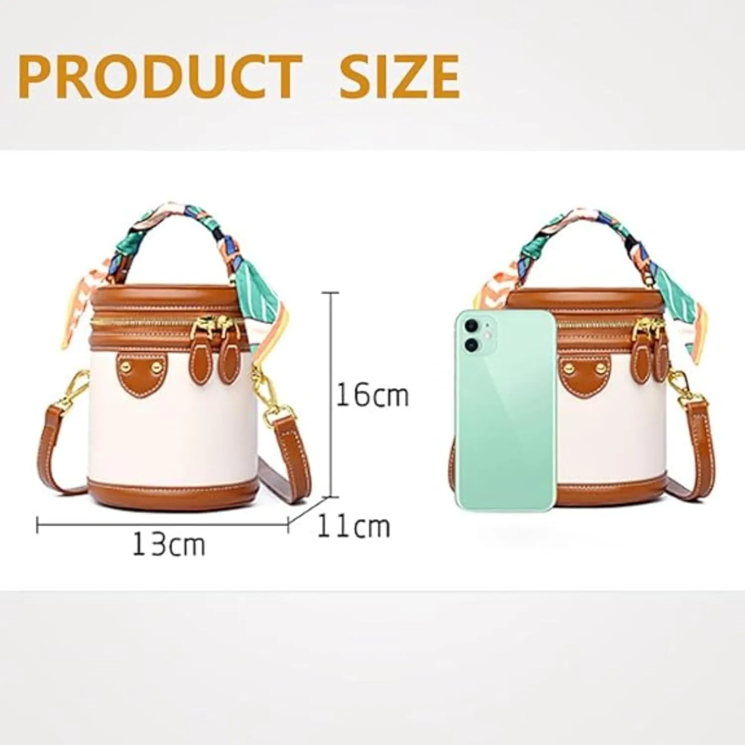 Colorblock Bucket Bag for Women - Design Cylinder Bag, Trendy PU Leather Crossbody Purse with Adjustable Strap
