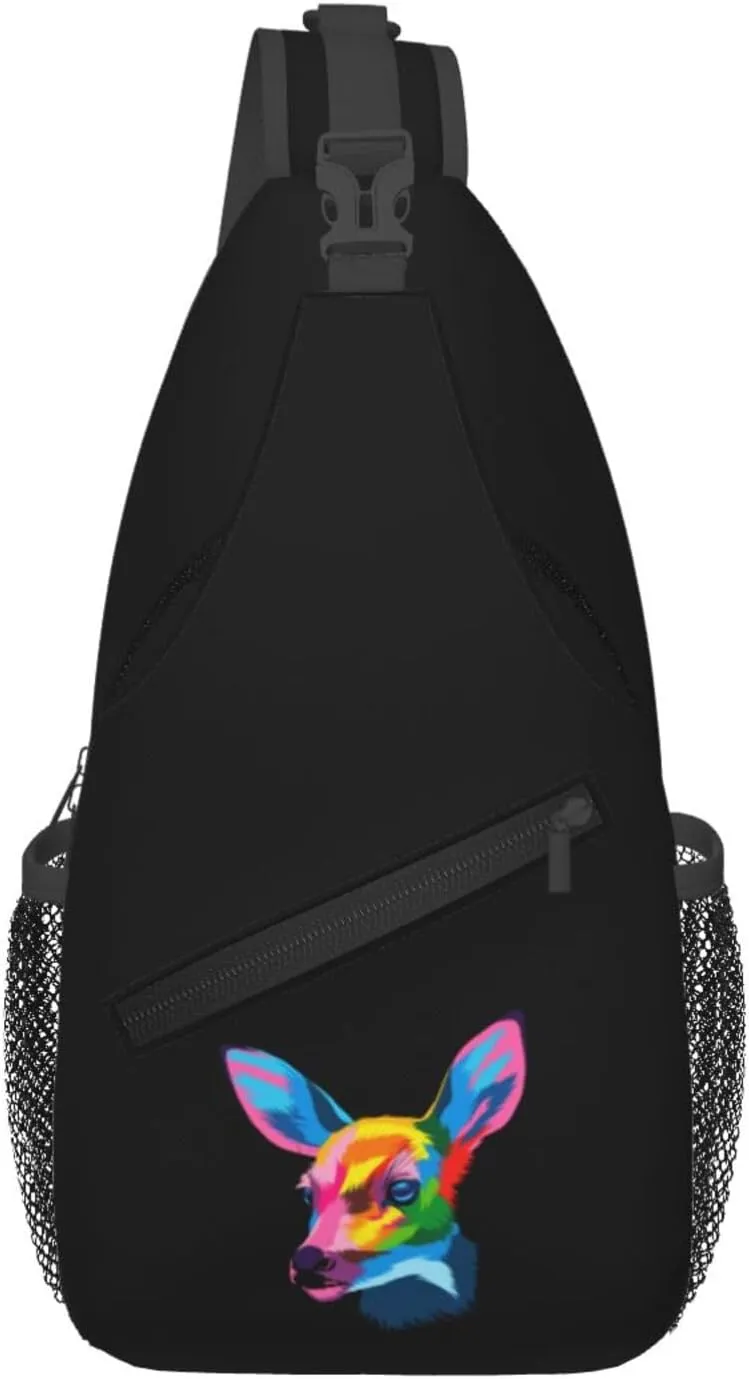 Colorful Deer Head Crossbody Bags For Women Men Chest Backpack Gym Shoulder Bag Travel Outdoor Sports Casual Crossbody Bags