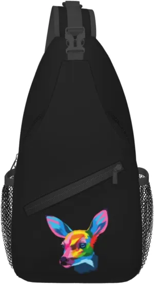 Colorful Deer Head Crossbody Bags For Women Men Chest Backpack Gym Shoulder Bag Travel Outdoor Sports Casual Crossbody Bags