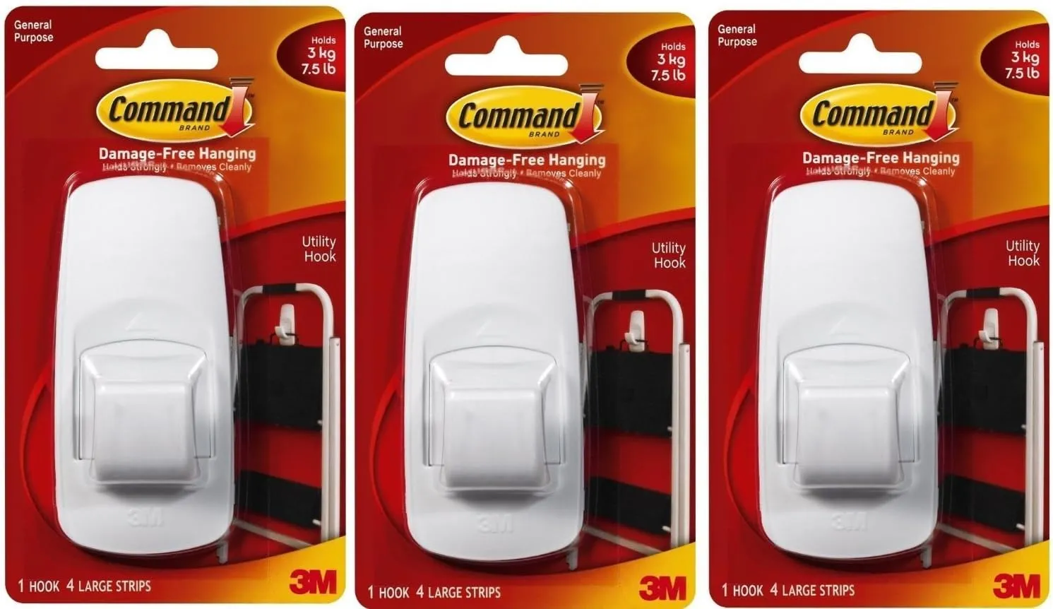 Command Jumbo Plastic Hook with Adhesive Strips, 3-Hooks