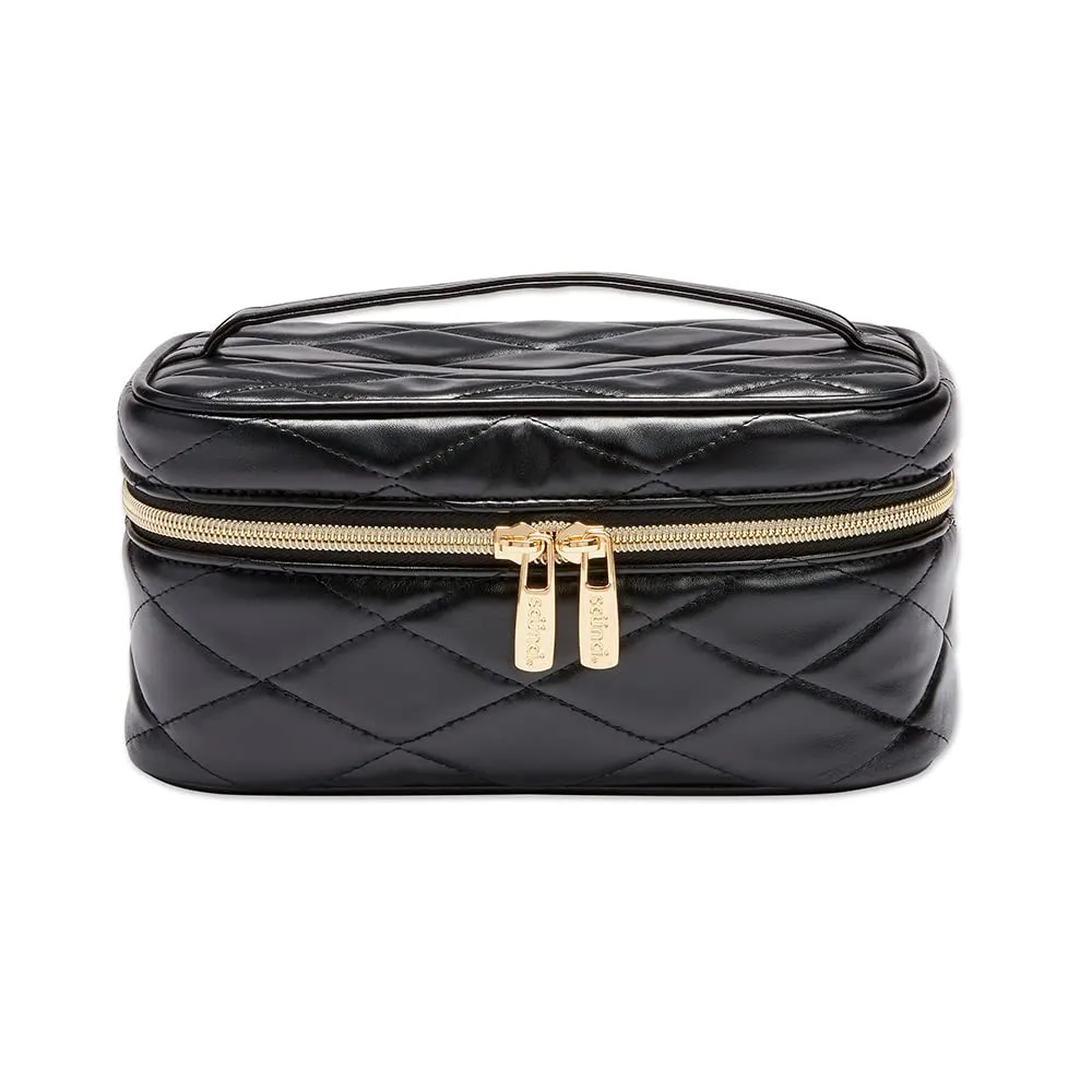 Conair Travel Makeup Bag, Large Toiletry and Cosmetic Bag, Perfect Size for Use At Home or Travel, Train Case Shape in Solid Black with Diamond-Quilt Pattern