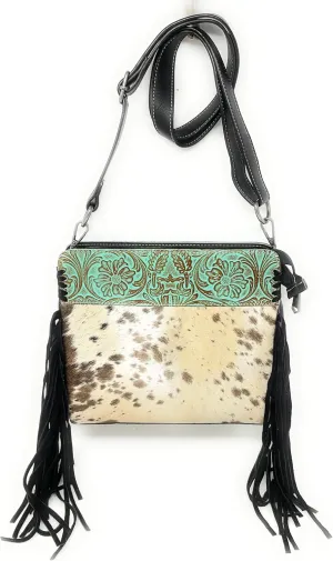 Concealed Carry Leather Western Floral Tool Cowhide Womens Fringe Clutch Crossbody in 2 colors
