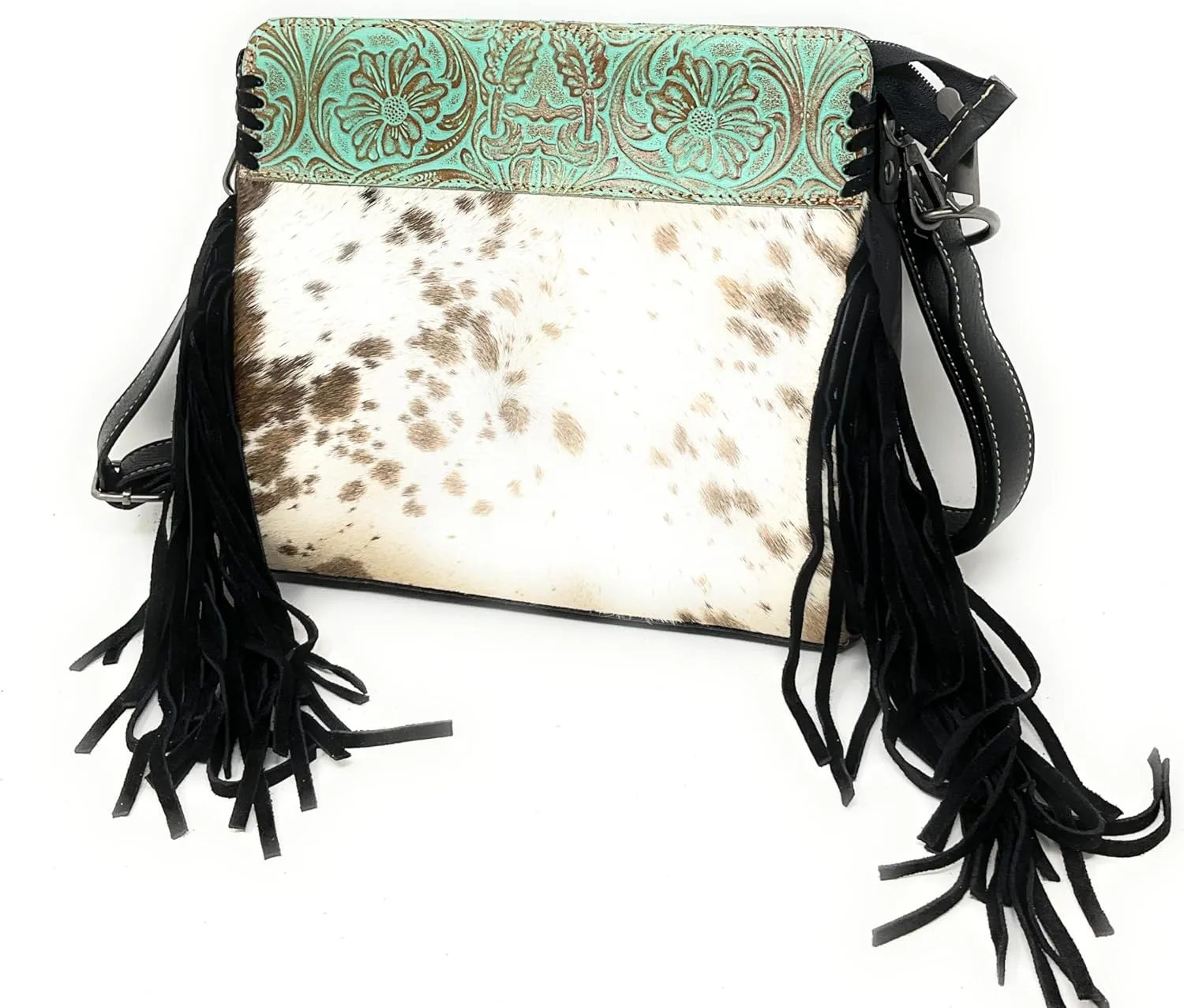 Concealed Carry Leather Western Floral Tool Cowhide Womens Fringe Clutch Crossbody in 2 colors