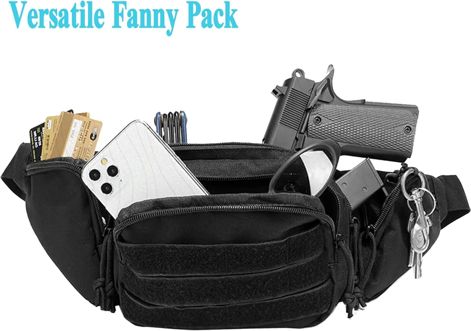 Concealed Pistol Fanny Pack ，Tactical Waist Bag Carry Gun Holster Fits Handgun, 1911 and More with U.S Patch (1 Pack Tan)