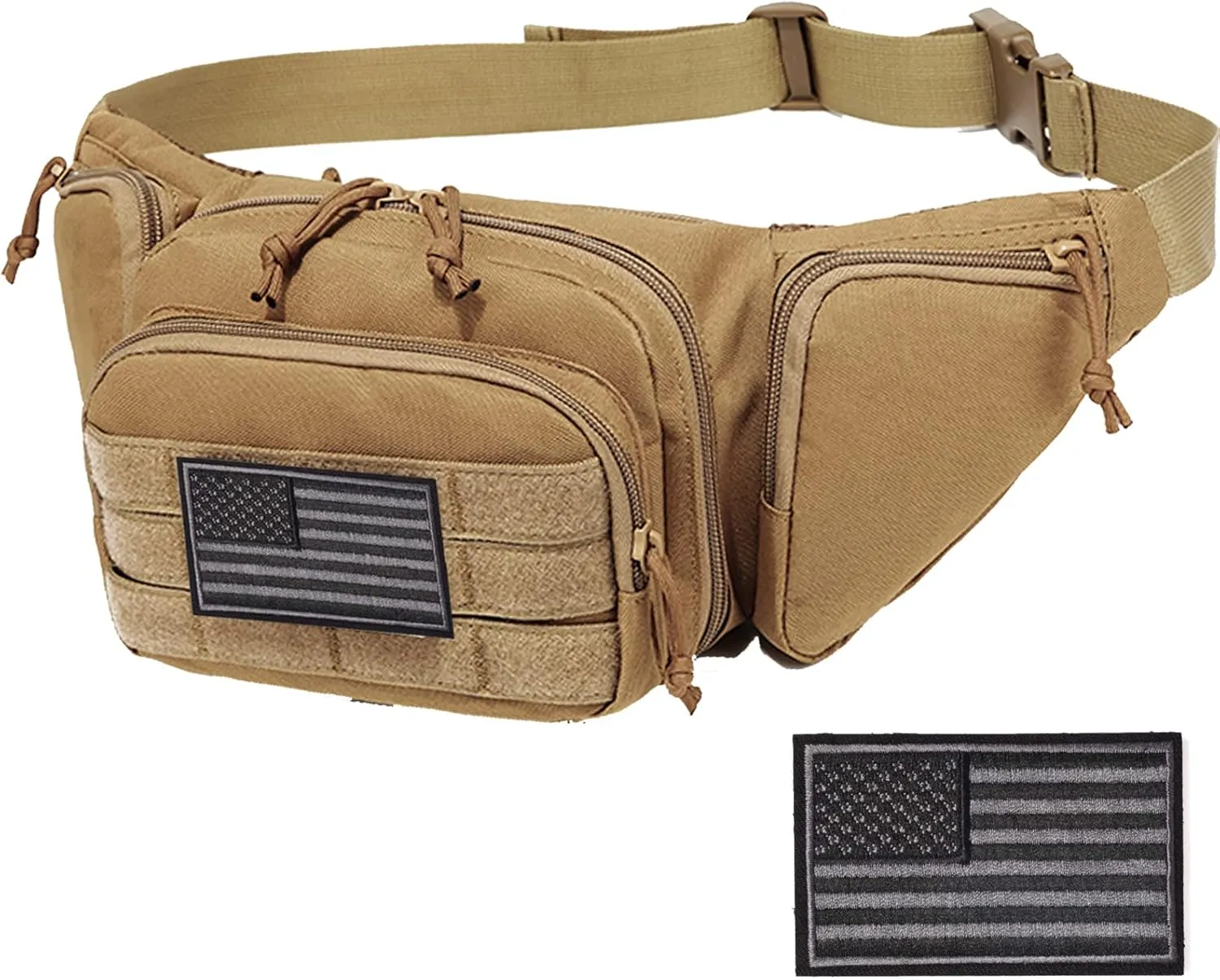 Concealed Pistol Fanny Pack ，Tactical Waist Bag Carry Gun Holster Fits Handgun, 1911 and More with U.S Patch (1 Pack Tan)