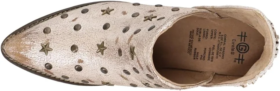Corral Boots Womens Studded Fringe Pointed Toe Casual Boots Ankle Mid Heel 2-3" - Beige
