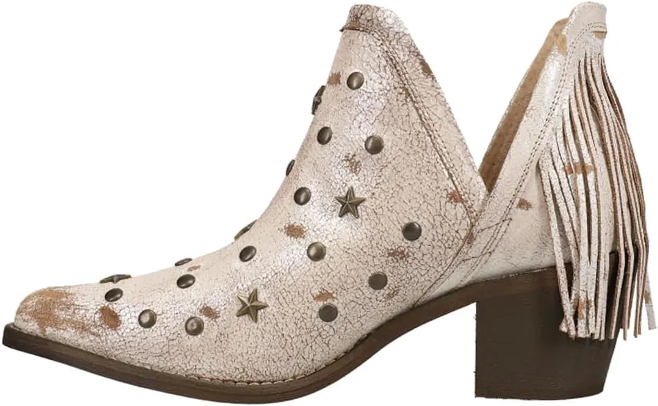Corral Boots Womens Studded Fringe Pointed Toe Casual Boots Ankle Mid Heel 2-3" - Beige