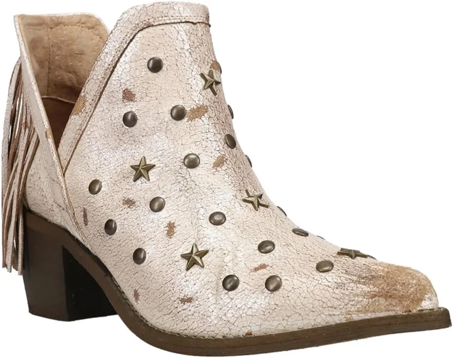 Corral Boots Womens Studded Fringe Pointed Toe Casual Boots Ankle Mid Heel 2-3" - Beige