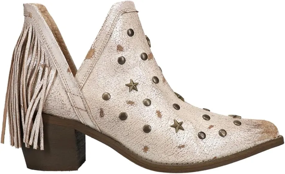 Corral Boots Womens Studded Fringe Pointed Toe Casual Boots Ankle Mid Heel 2-3" - Beige