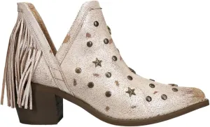 Corral Boots Womens Studded Fringe Pointed Toe Casual Boots Ankle Mid Heel 2-3" - Beige