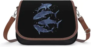 Cosmic Whale Shark Women's Crossbody Bag Leather Medium Shoulder Handbag Fashion Tote Purse with Adjustable Strap