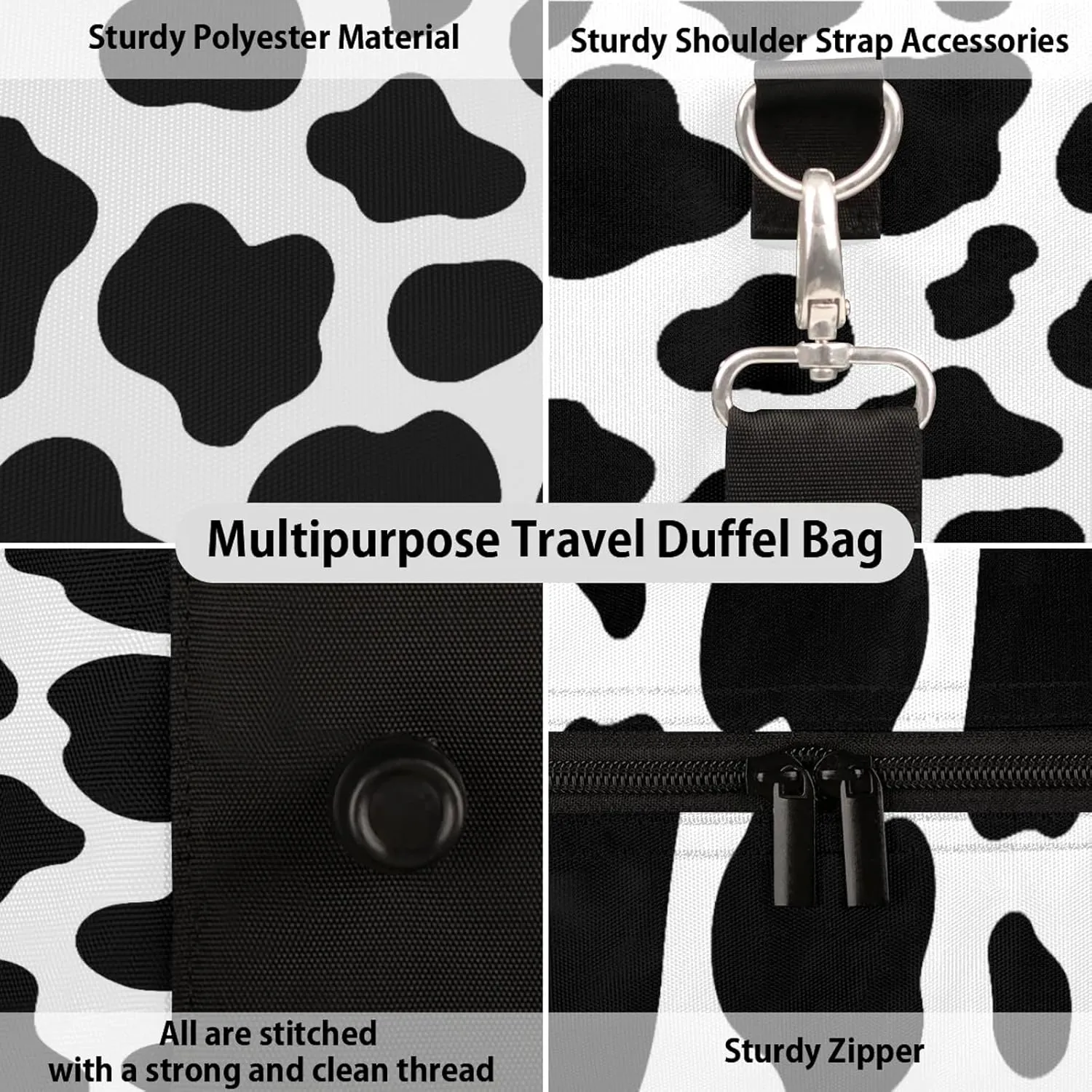 Cow Print Travel Duffle Bag, Weekender Bags for Women Men, Carry on Overnight Bag Waterproof Gym Bags, Hospital Bag for Labor and Delivery
