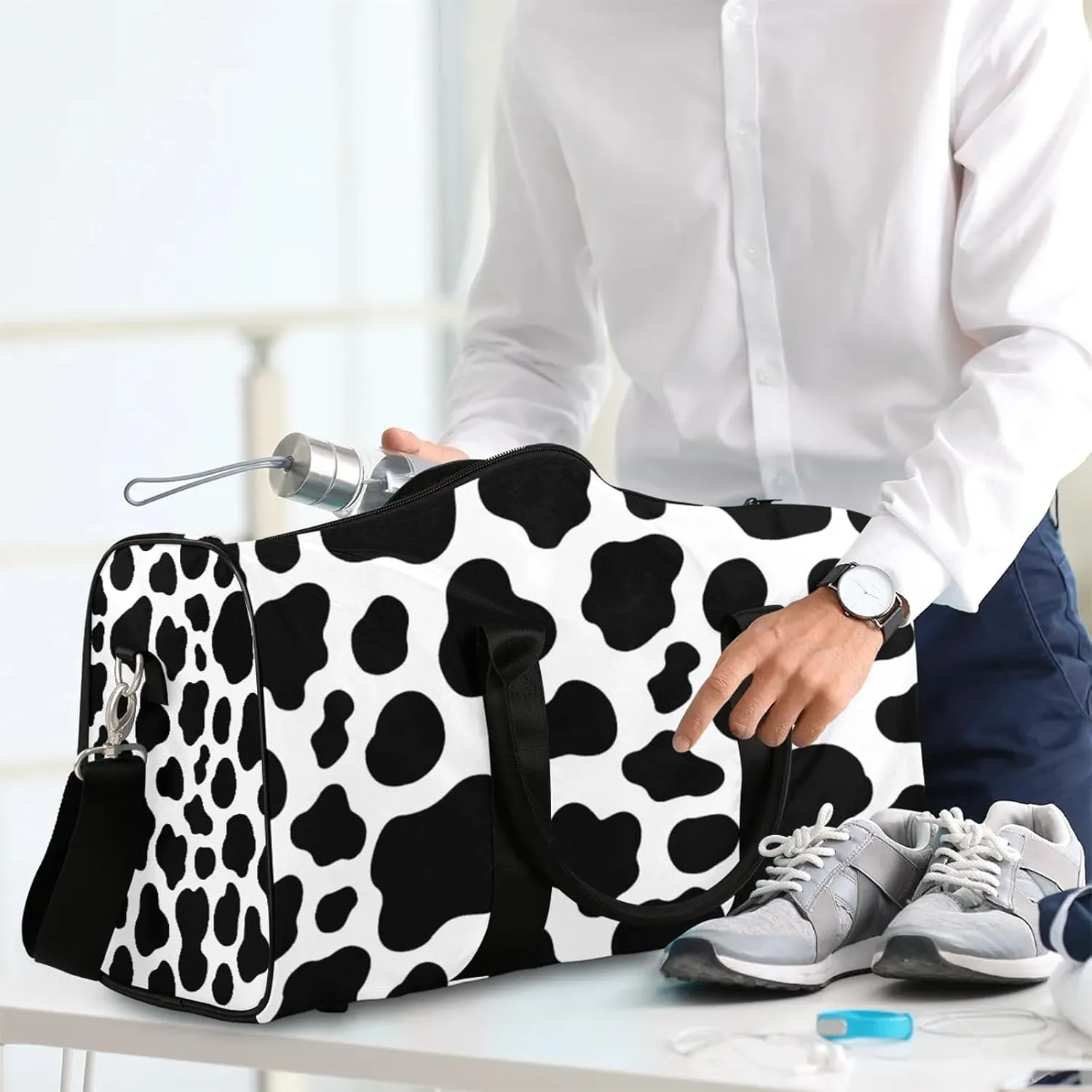 Cow Print Travel Duffle Bag, Weekender Bags for Women Men, Carry on Overnight Bag Waterproof Gym Bags, Hospital Bag for Labor and Delivery