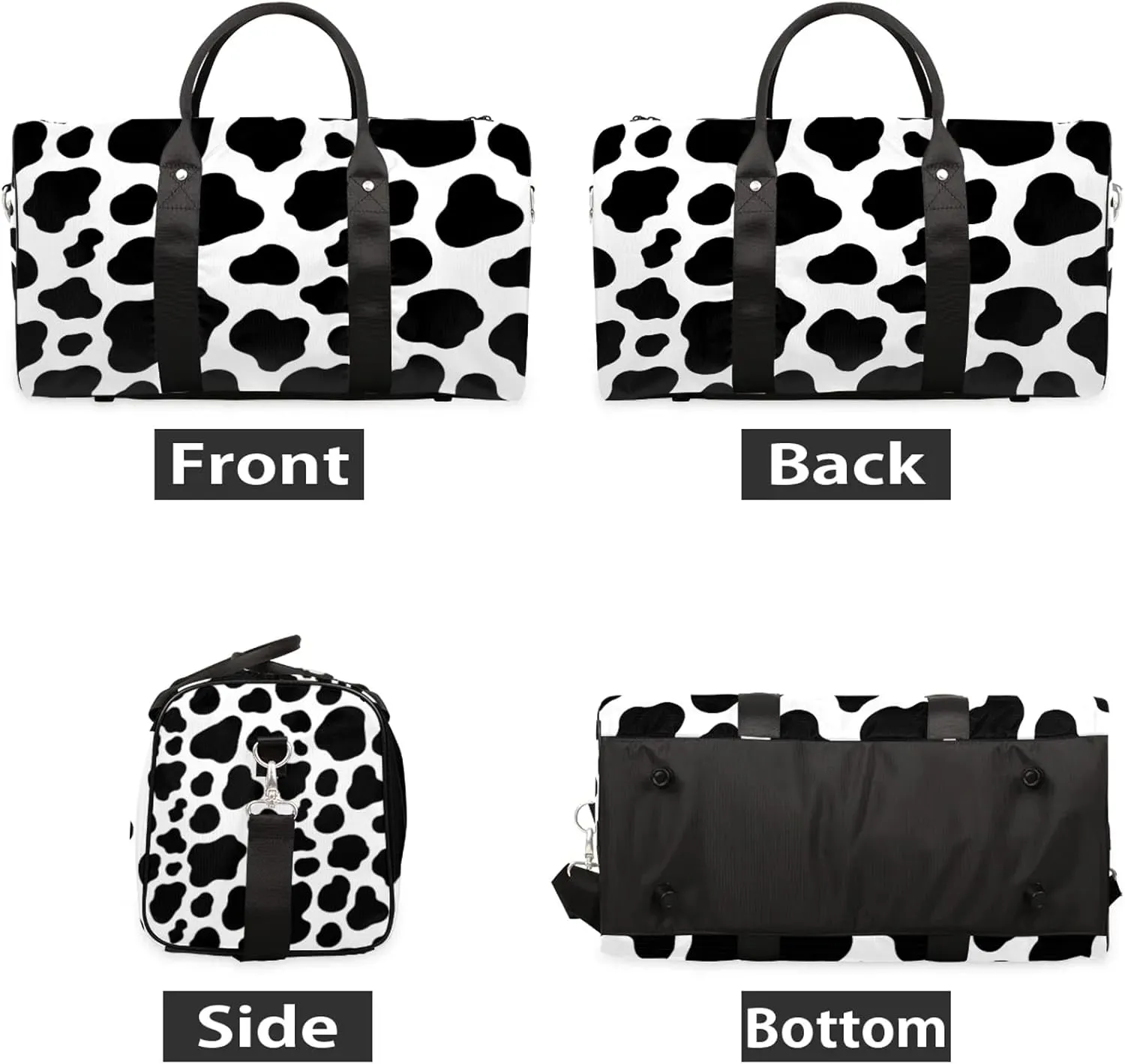 Cow Print Travel Duffle Bag, Weekender Bags for Women Men, Carry on Overnight Bag Waterproof Gym Bags, Hospital Bag for Labor and Delivery