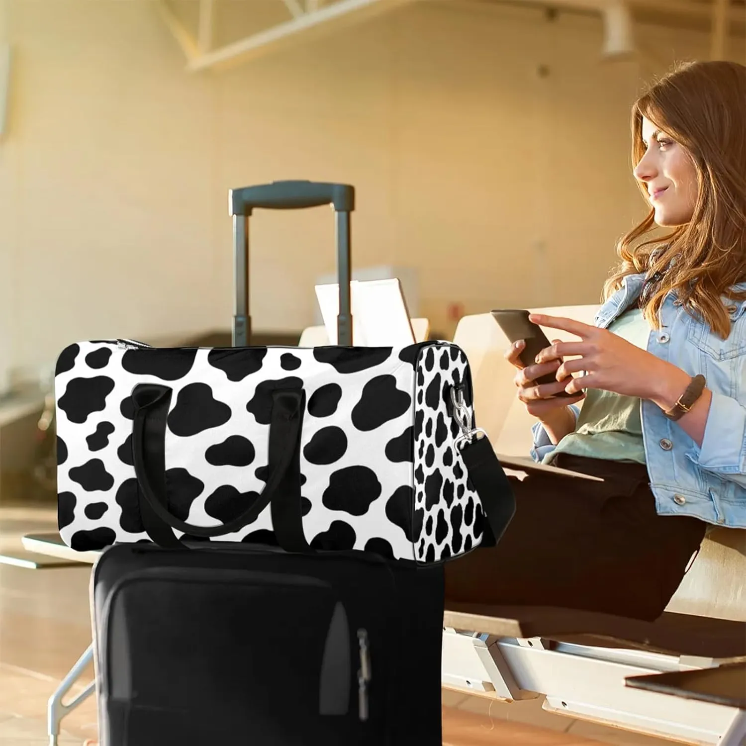 Cow Print Travel Duffle Bag, Weekender Bags for Women Men, Carry on Overnight Bag Waterproof Gym Bags, Hospital Bag for Labor and Delivery